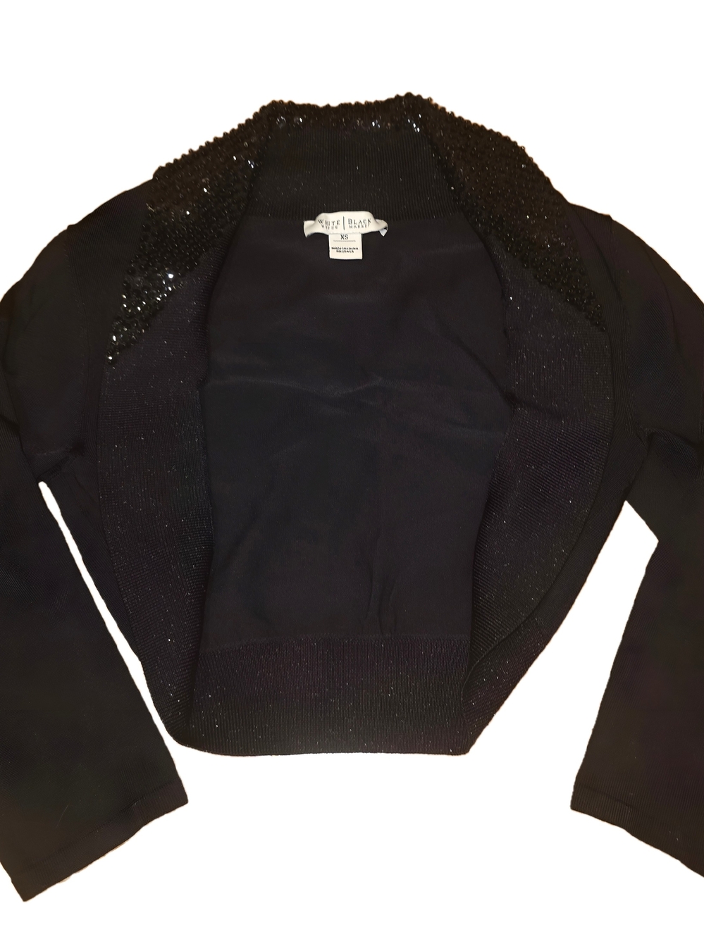 White House Black Market Black Sequin Shrug – XS ✨